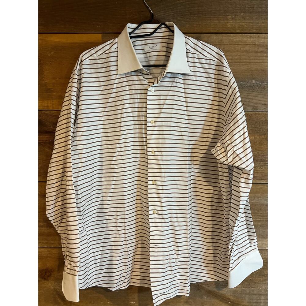 Bisse Classic B-Collar Brown Stripped‎ 100% Cotton Slim Fit XXL/15